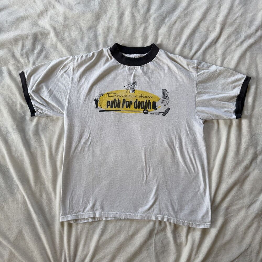 vintage retro ringer tee golf graphic t-shirt size medium 100% cotton